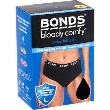 Bonds Bloody Comfy Overnight Period Full Brief Underwear Size 10 each