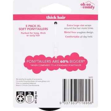 Thick Hair Soft Ponytailers XL 5 pack