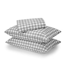 Gingham Cotton Flannelette Sheet Set - Queen Bed, Grey