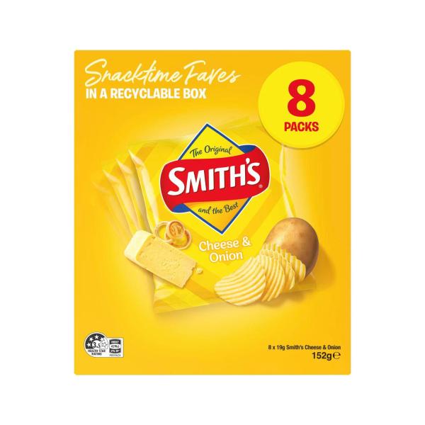 SMITHS POTATO CHIPS LUNCHBOX MULTIPACK CHEESE & ONION 8PK 152G