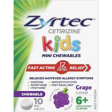 Zyrtec Kids Mini Chewables Grape Hayfever Tablets 10 pack