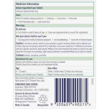 Zyrtec Kids Mini Chewables Grape Hayfever Tablets 10 pack