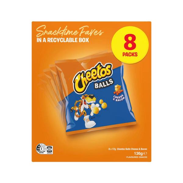 CHEETOS CHEESE & BACON BALLS LUNCHBOX SNACKS MULTIPACK 8PK 136G