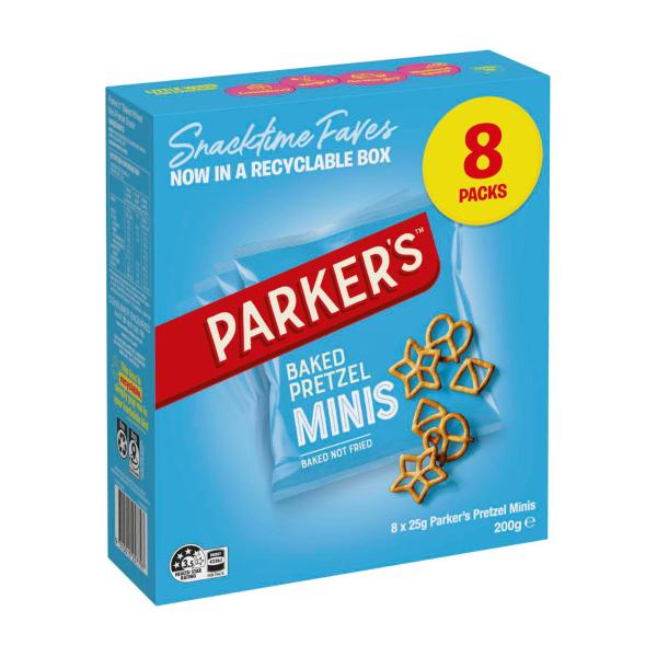 PARKERS PRETZELS KIDS' LUNCHBOX SNACKS MULTIPACK SALTED 8PK 200G
