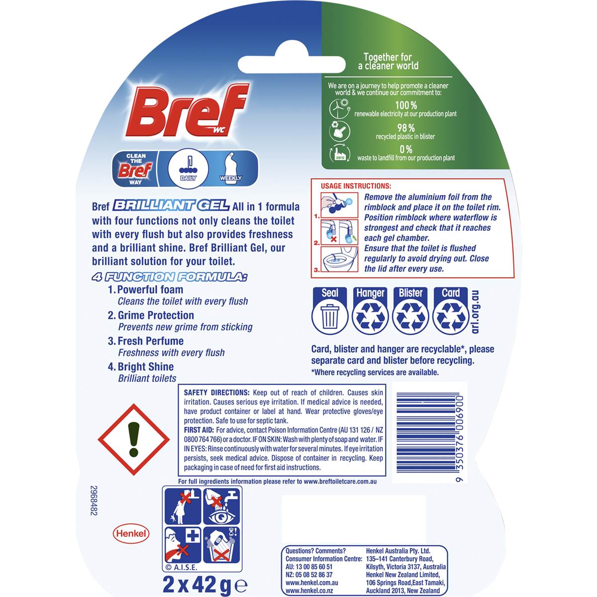 Bref Brilliant Gel Arctic Ocean Toilet Cleaner Block 42g x 2 pack