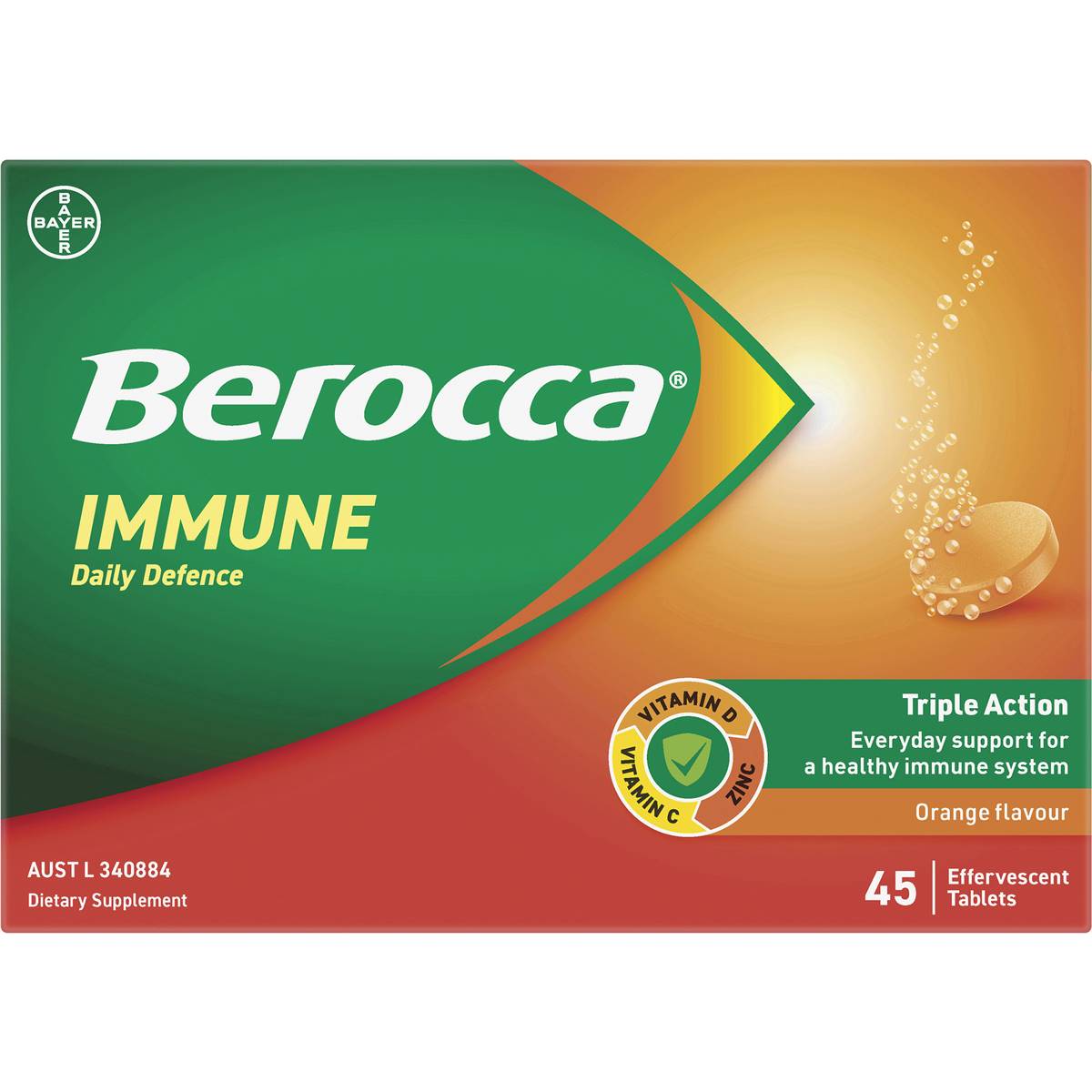 Berocca Immune Daily Defence Orange Effervescent Tablets 45 pack