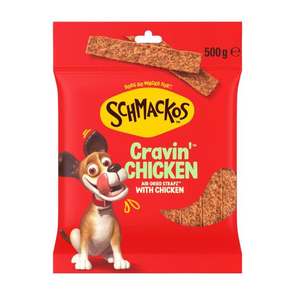 SCHMACKOS STRAPZ DOG TREATS WITH CHICKEN 500G