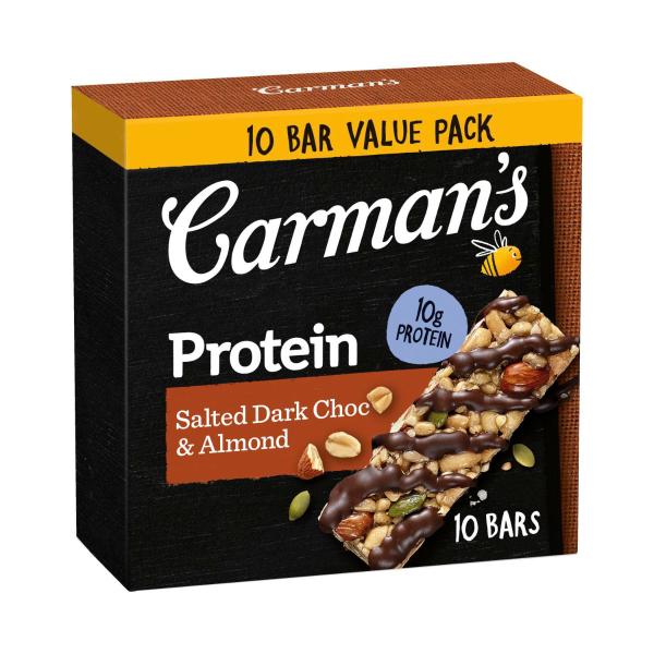 CARMAN'S PROTEIN BARS SALTED DARK CHOC ALMOND 400G.