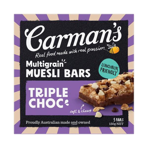 CARMAN'S MULTIGRAIN MUESLI BARS TRIPLE CHOC 5 PACK 150G