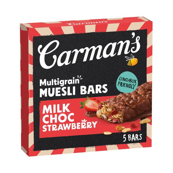 CARMAN'S MULTIGRAIN MUESLI BARS MILK CHOC STRAWBERRY 5 PACK 150G