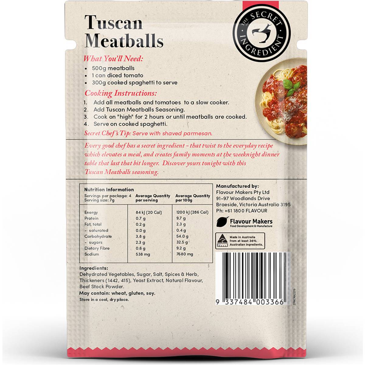 The Secret Ingredient Tuscan Meatballs Seasonals 28g