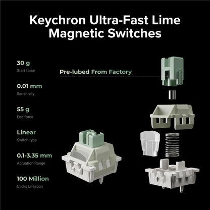 Keychron J2 HE 8K Wired Magnetic Switch Keyboard - Ultra-Fast Lime Magnetic Switch (Black)