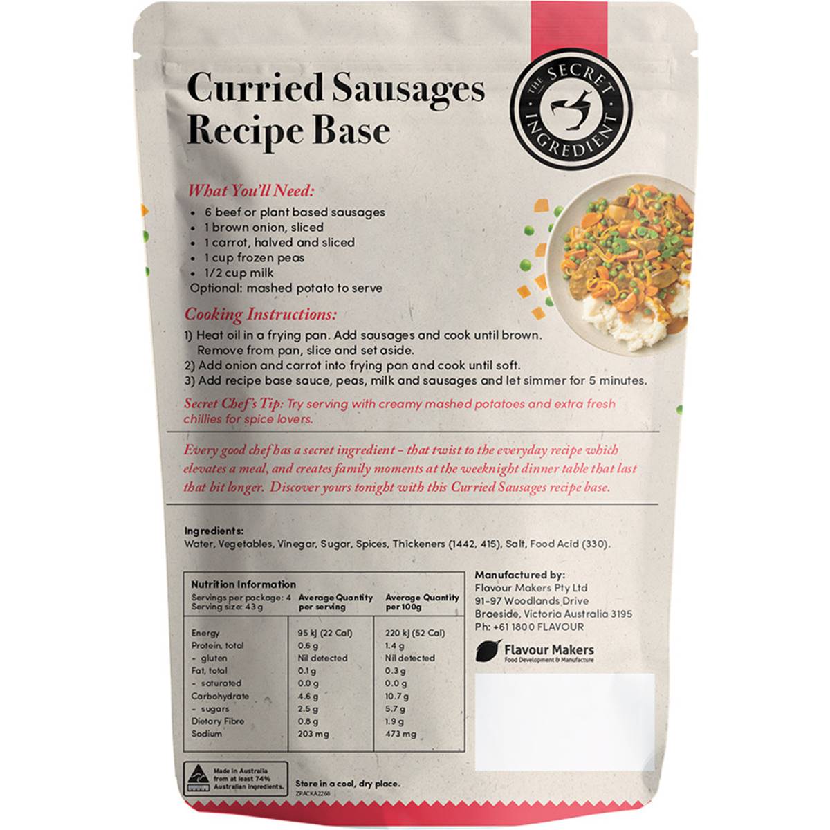 The Secret Ingredient Curried Sausages Recipe Base 175g