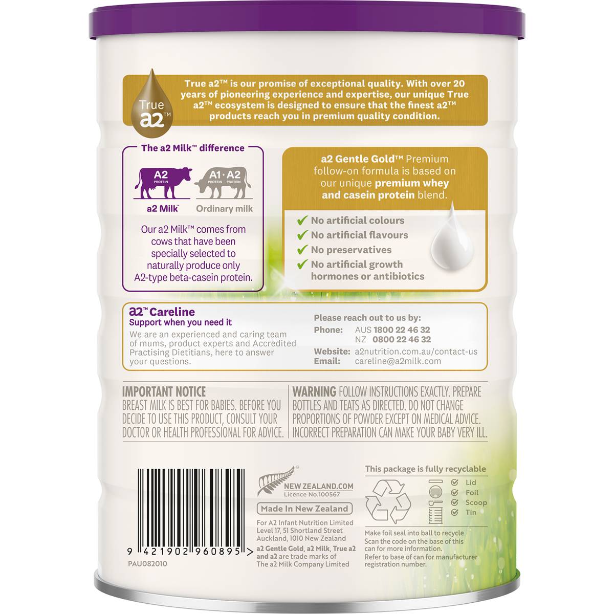 A2 Milk Gentle Gold Stage 2 Infant Formula 6m+ 800g