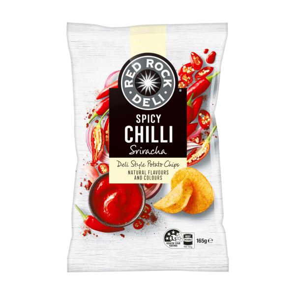 RED ROCK DELI POTATO CHIPS 165G:SPICY CHILLI SRIRACHA:.:165 GRAM