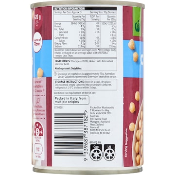 Woolworths Chickpeas 420g