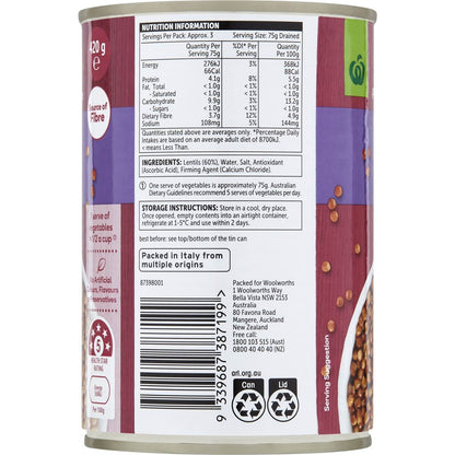 Woolworths Lentils 420g