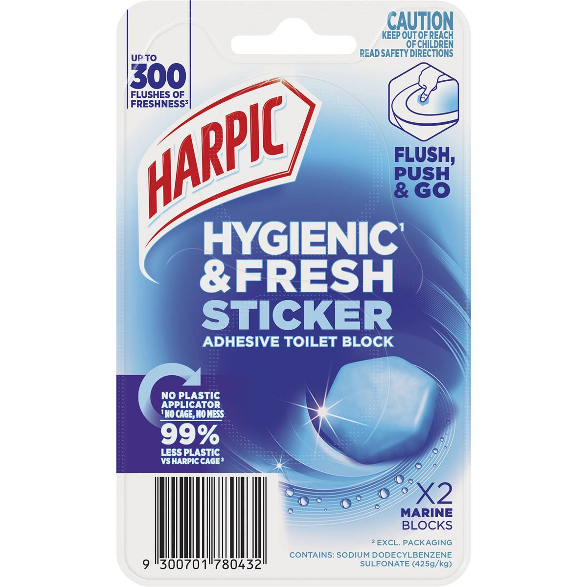 Harpic Hygenic & Fresh Sticker Adhesive Toilet Block Marine 2 pack