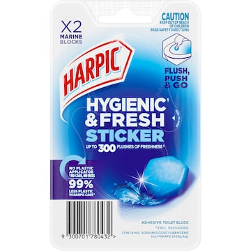 Harpic Hygenic & Fresh Sticker Adhesive Toilet Block Marine 2 pack