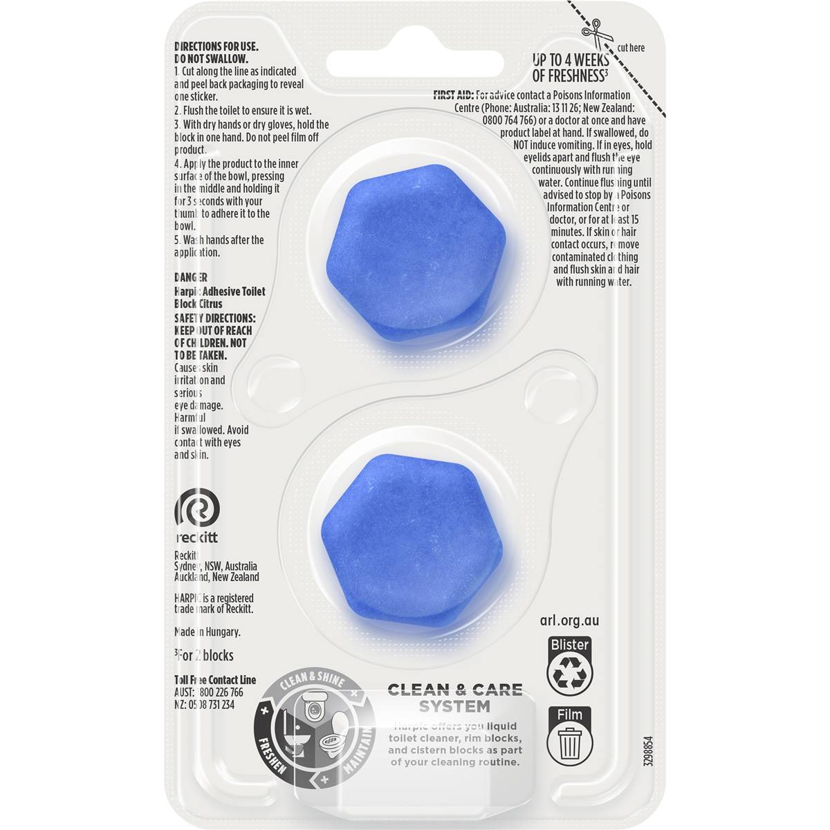 Harpic Hygenic & Fresh Sticker Adhesive Toilet Block Marine 2 pack