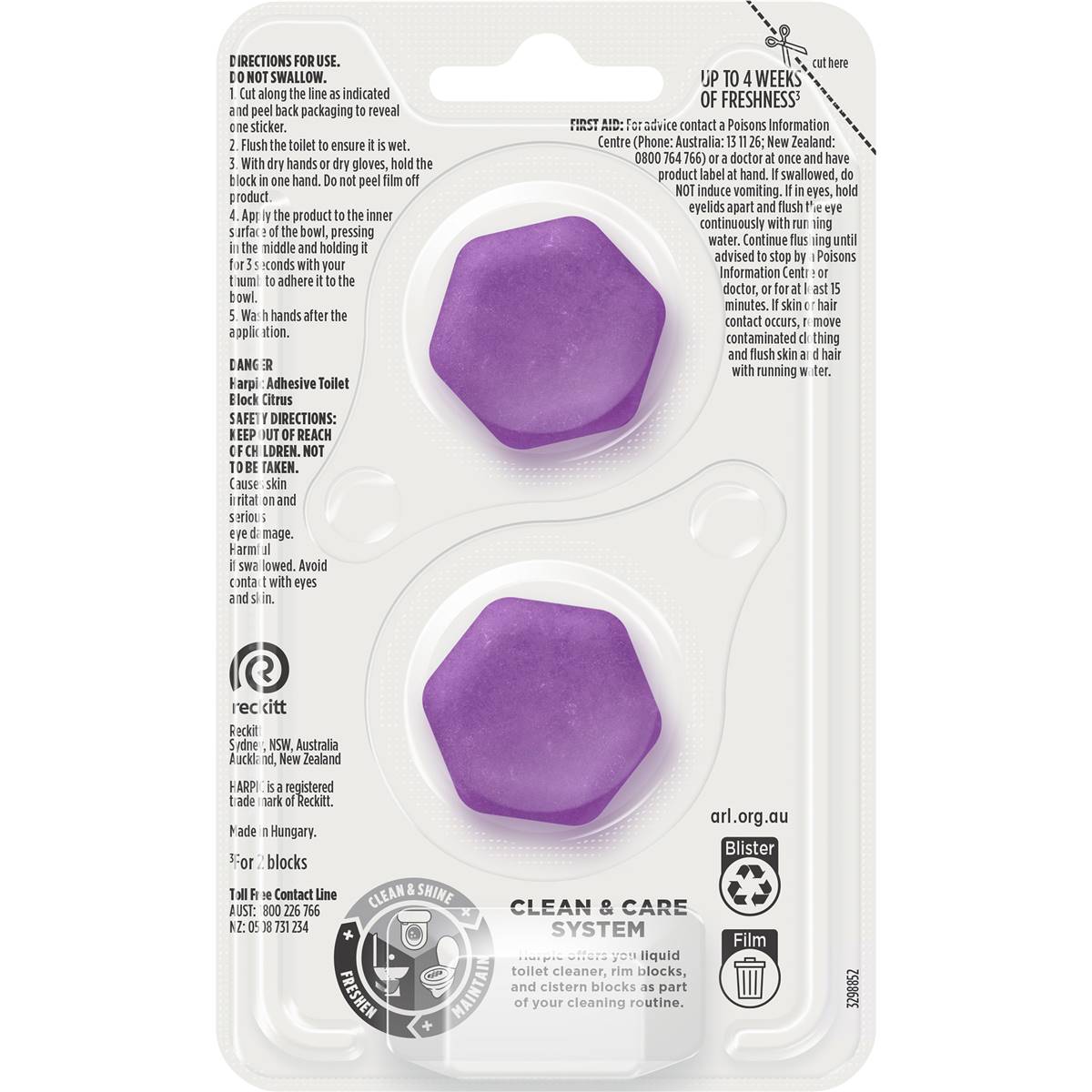 Harpic Hygenic & Fresh Sticker Adhesive Toilet Block Lily 2 pack