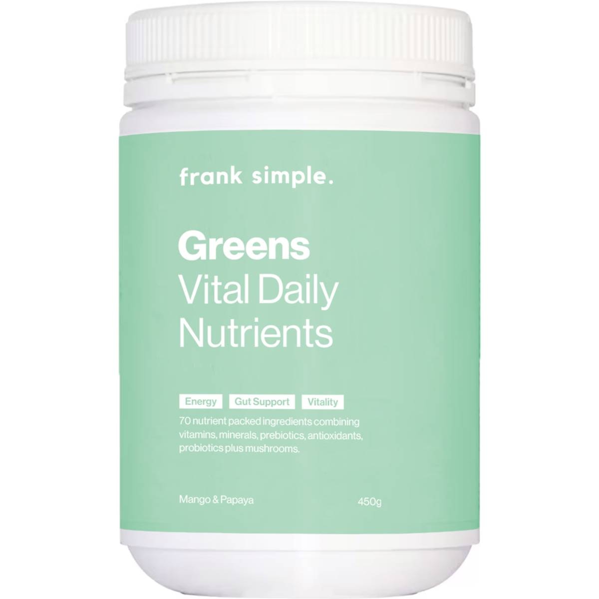 frank simple. Greens Vital Daily Nutrients Mango & Papaya 450g