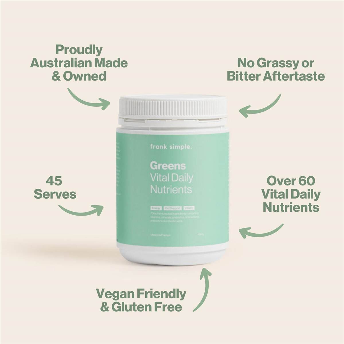 frank simple. Greens Vital Daily Nutrients Mango & Papaya 450g