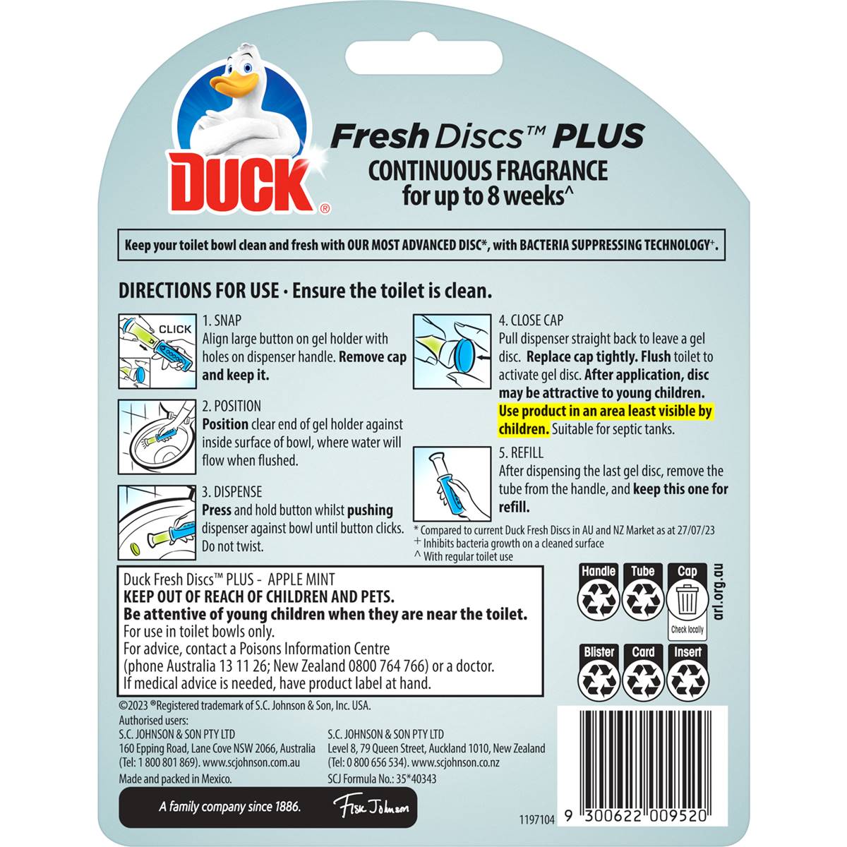 Duck Fresh Discs Plus Toilet Cleaner Apple Mint 36mL