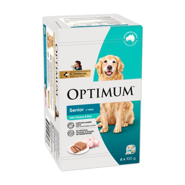 OPTIMUM SENIOR DOG FOOD WITH CHICKEN VEG & RICE 6X100G