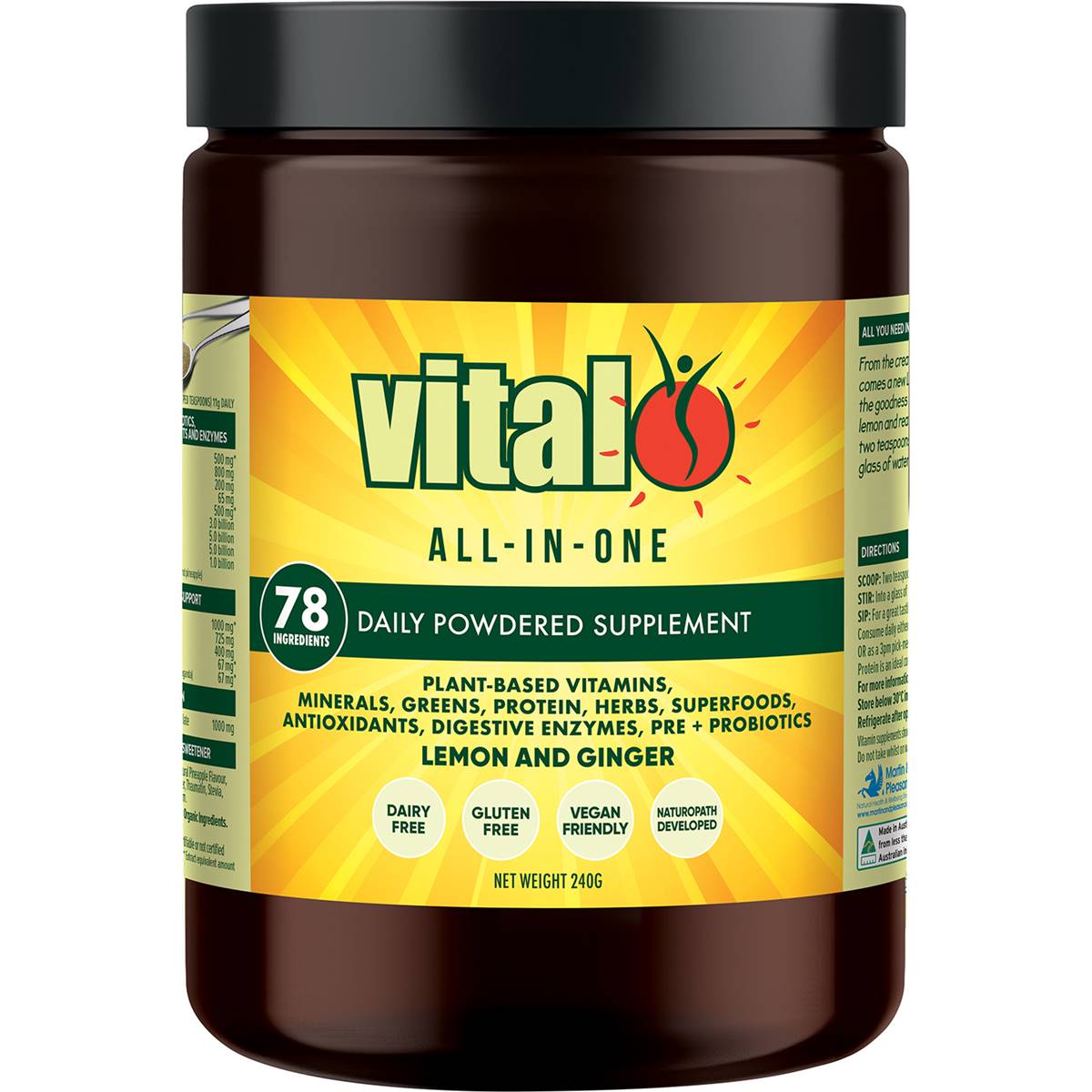 Vital All-In-One Daily Powdered Supplement Lemon & Ginger 240g