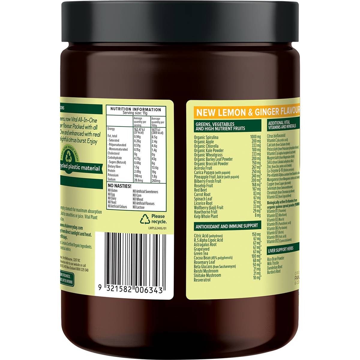 Vital All-In-One Daily Powdered Supplement Lemon & Ginger 240g