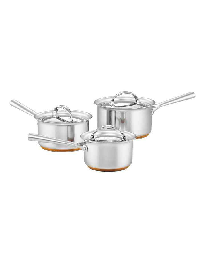 Per Vita Copper Base Stainless Steel Induction 3 Piece Covered Saucepan Set