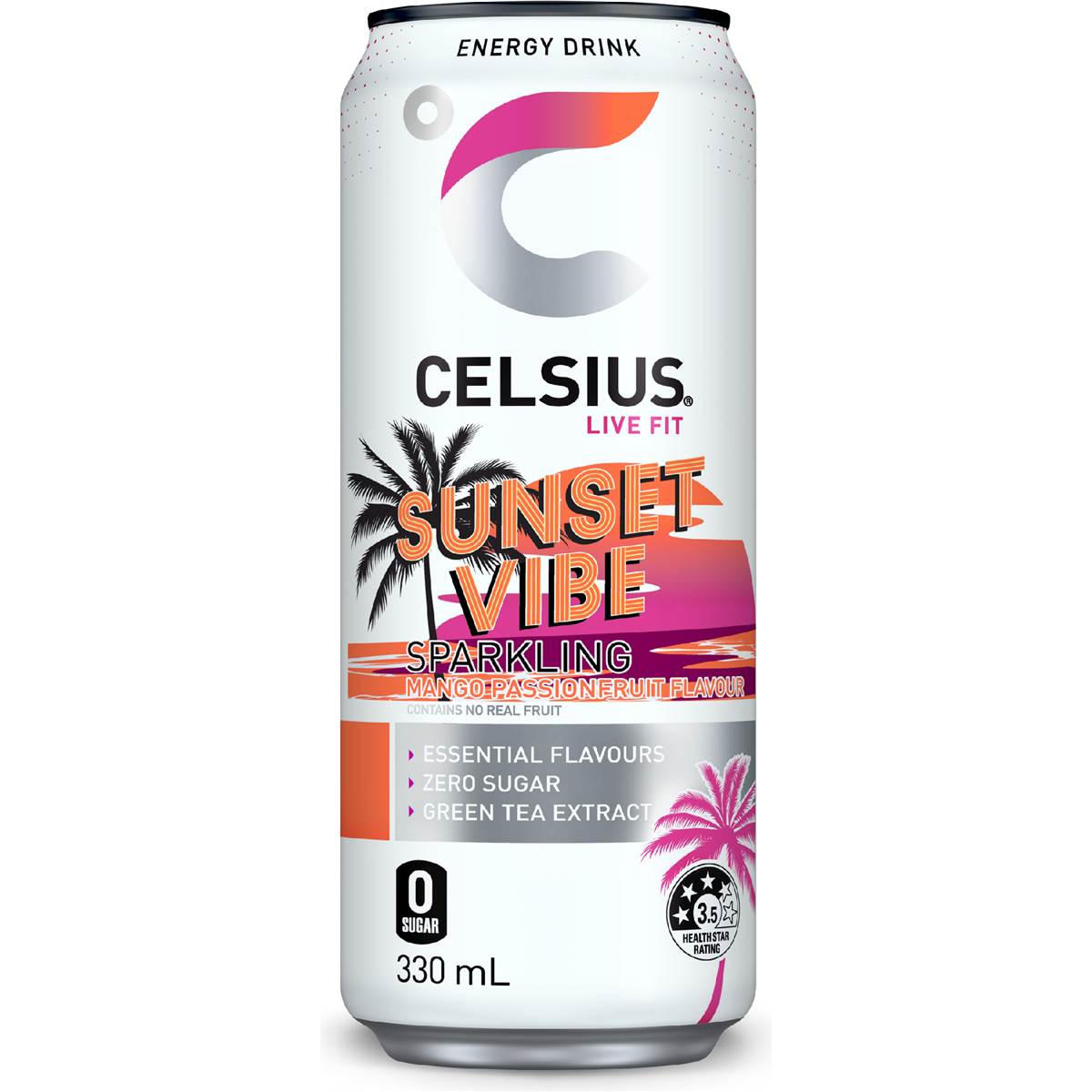 Celsius Sunset Vibe Energy Drink Sparkling Mango Passionfruit 330mL