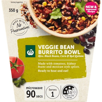 Woolworths Ready to Eat Meal Veggie Bean Burrito Bowl 350g