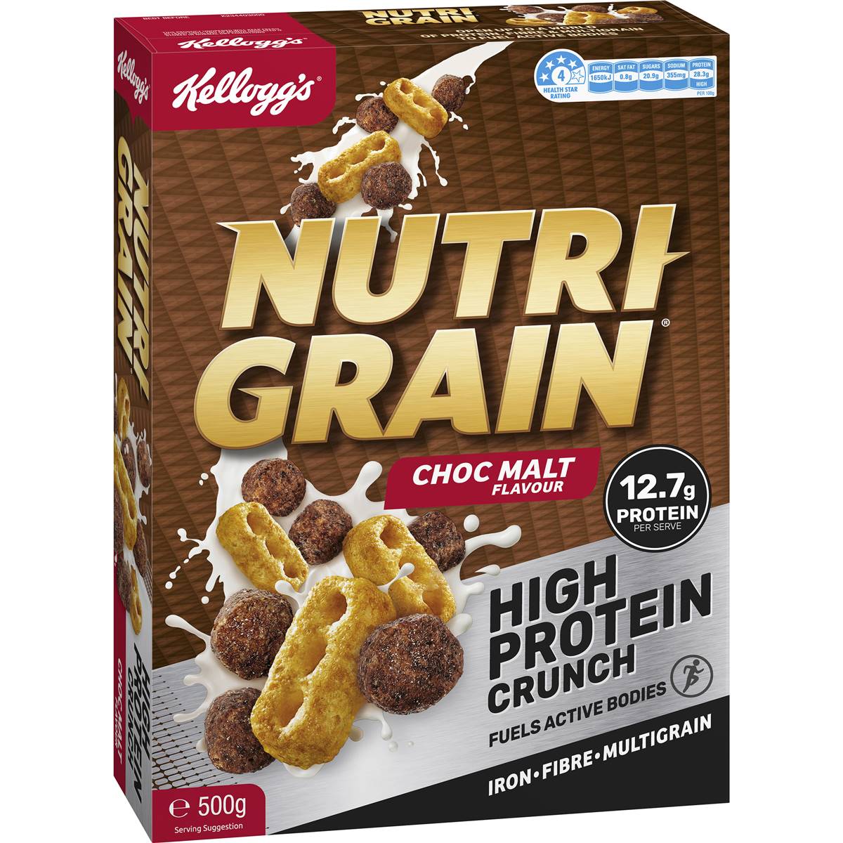 Kellogg's Nutri Grain High Protein Crunch Choc Malt Cereal 500g