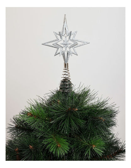 Luxe Christmas 3D Glitter Star Tree Topper in Silver