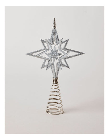 Luxe Christmas 3D Glitter Star Tree Topper in Silver