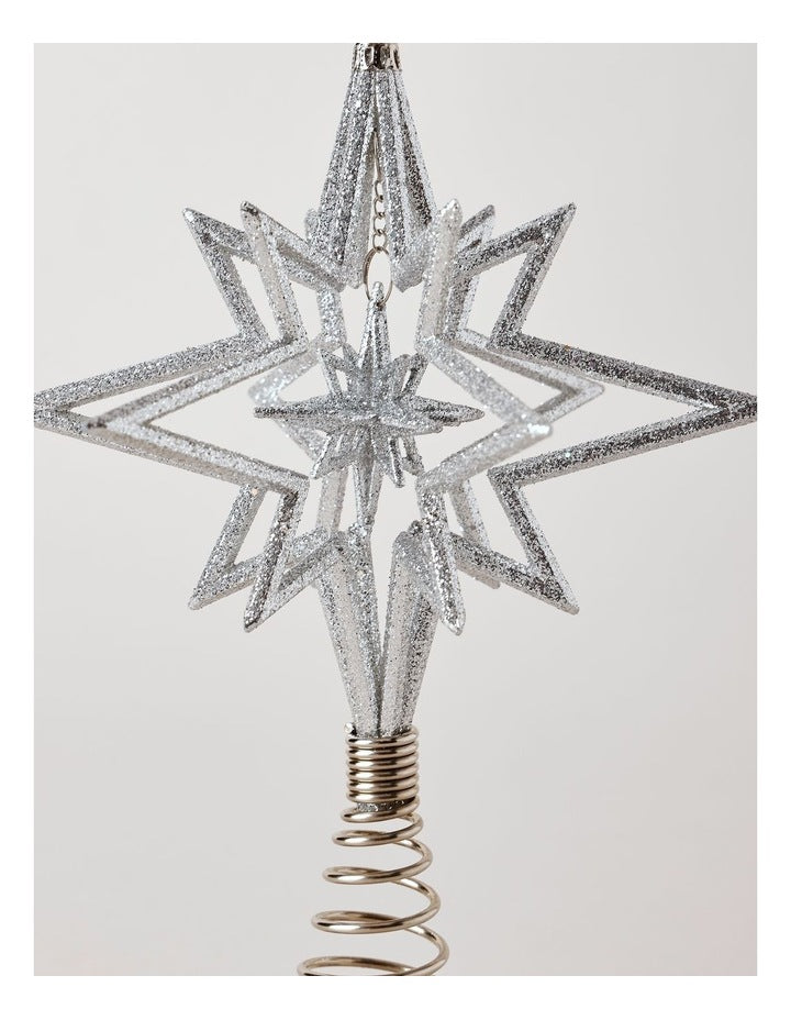 Luxe Christmas 3D Glitter Star Tree Topper in Silver