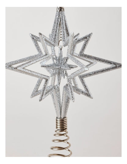 Luxe Christmas 3D Glitter Star Tree Topper in Silver