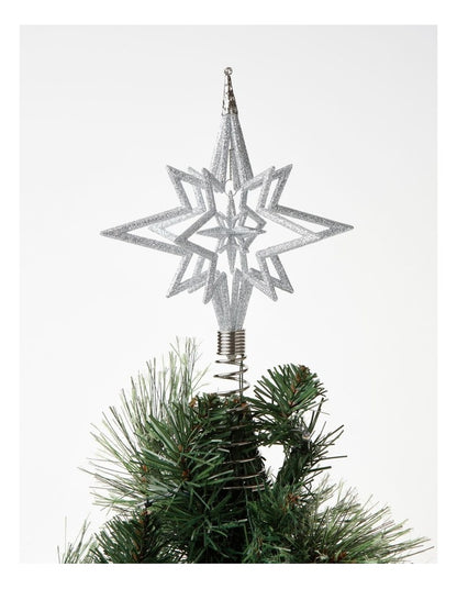 Luxe Christmas 3D Glitter Star Tree Topper in Silver