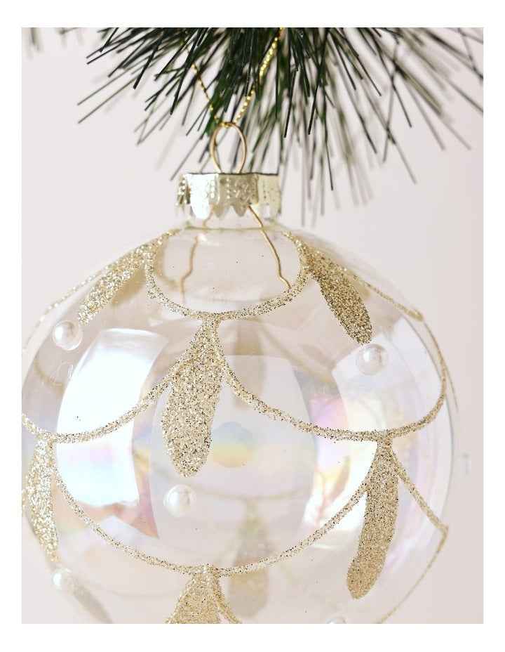Luxe Christmas Glass Art Deco Pearl Bauble