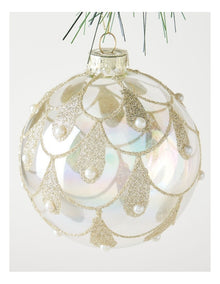 Luxe Christmas Glass Art Deco Pearl Bauble