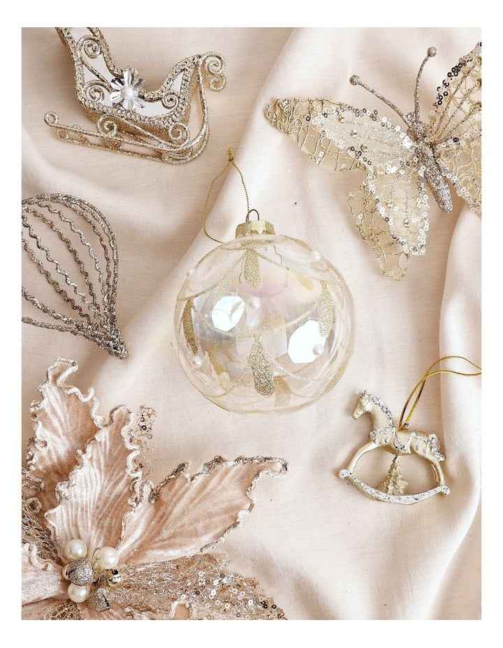 Luxe Christmas Glass Art Deco Pearl Bauble