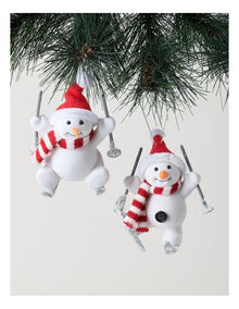 Nostalgia Christmas Fabric Skiing Snowman Ornament in White