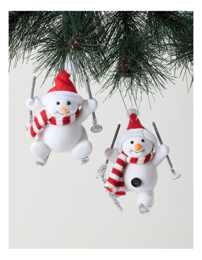 Nostalgia Christmas Fabric Skiing Snowman Ornament in White