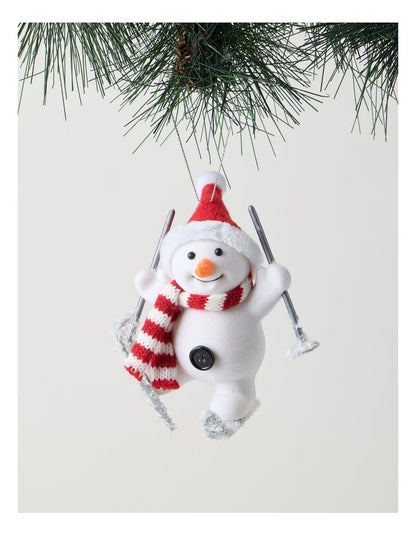 Nostalgia Christmas Fabric Skiing Snowman Ornament in White