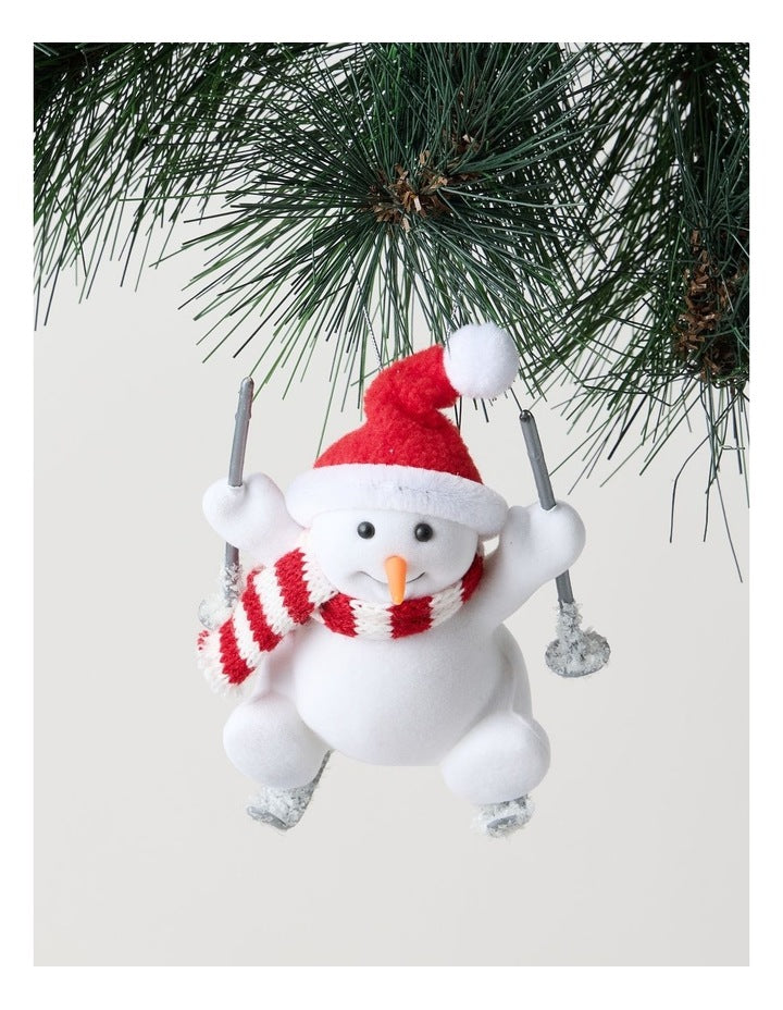 Nostalgia Christmas Fabric Skiing Snowman Ornament in White