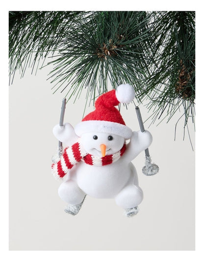 Nostalgia Christmas Fabric Skiing Snowman Ornament in White