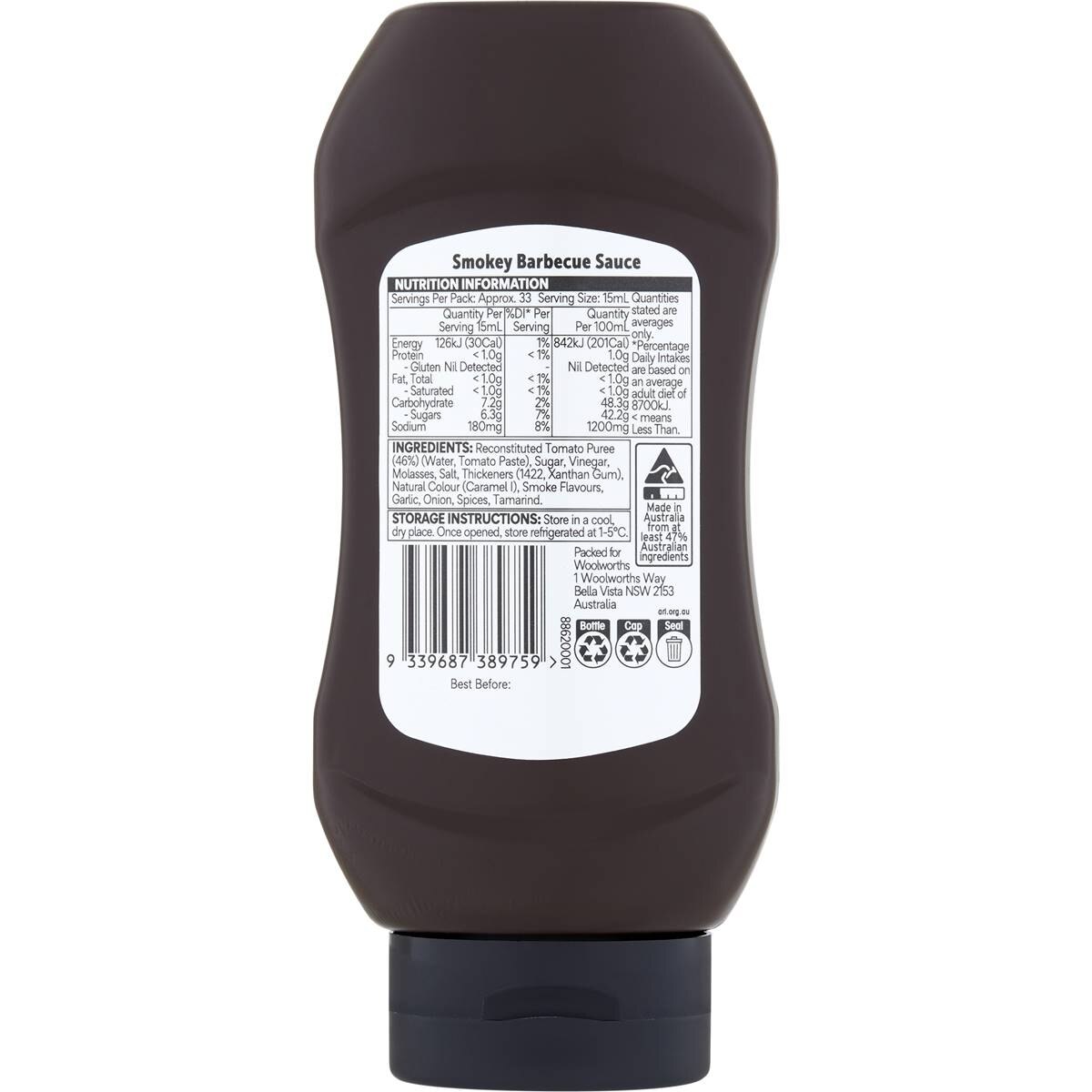 Woolworths Smokey Barbecue Sauce 500mL
