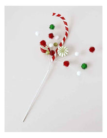 Nostalgia Christmas Candy Cane & Pompom Spray Pick 50cm in Multi